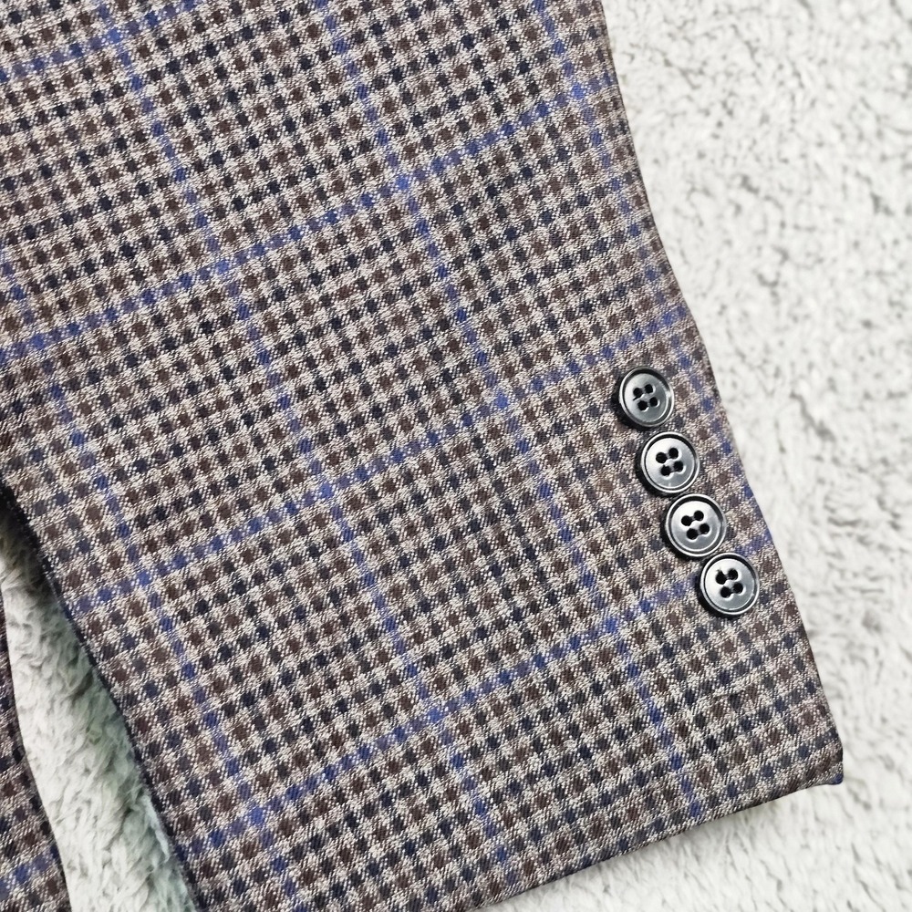 Jos. A. Bank Sport Coat Mens 46R Brown Plaid Wool Traveler Jacket Tailored Fit - Picture 4 of 15